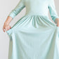 Sage 3/4 Sleeve Pocket Twirl Dress