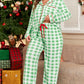 Green Plaid Print Contrast Trim Long Sleeve Pajama Set
