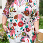 Pink V Neck Short Puff Sleeve Floral Blouse