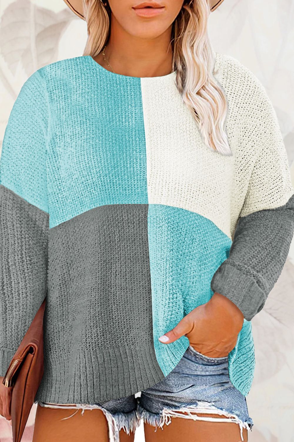 Color Block Round Neck Sweater
