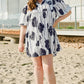 Floral 3/4 Puff Sleeve Lace-up Neck Mini Dress