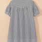 Stripe Short Sleeve Buttoned V Neck Pocketed Mini Dress