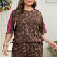 Brown Retro Leopard Print Contrast Varsity Stripe Trim 2pcs Short Set