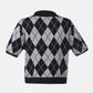 Argyle Checks Half Sleeve Cropped Cardigan