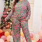 Green Printed Long Sleeve and Pants Lounge Set