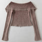 Double Take Ribbed Off-Shoulder Zip Up Long Sleeve Cardigan