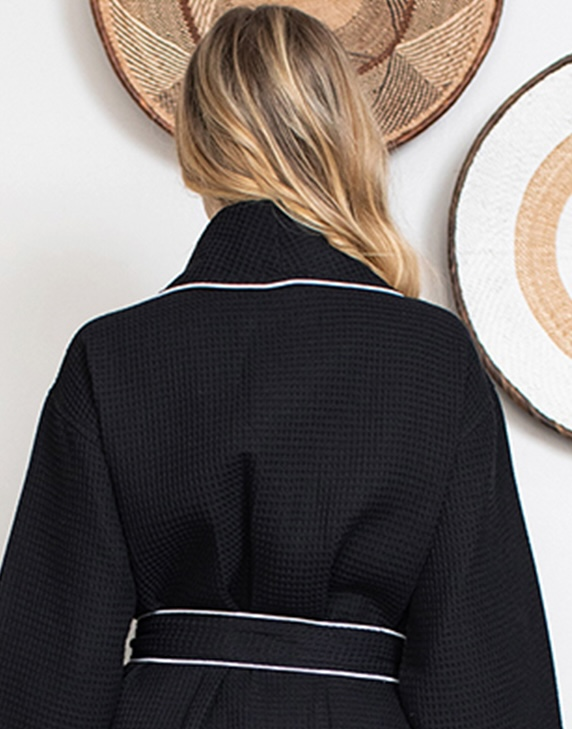 Knee-Length Waffle Kimono Robe