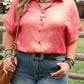 Rose Red Metallic Sheen Short Sleeve Button Up Shirt