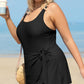 Black Solid Color Square Neck Knotted One Piece Swimsuit