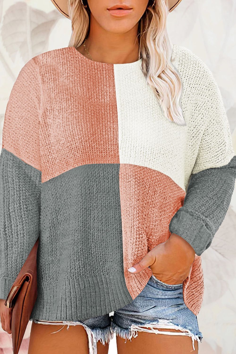 Color Block Round Neck Sweater