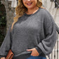 Waffle-Knit Round Neck Dropped Shoulder Sweater