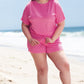Rose Red Solid Waffle Knit Two Piece Set