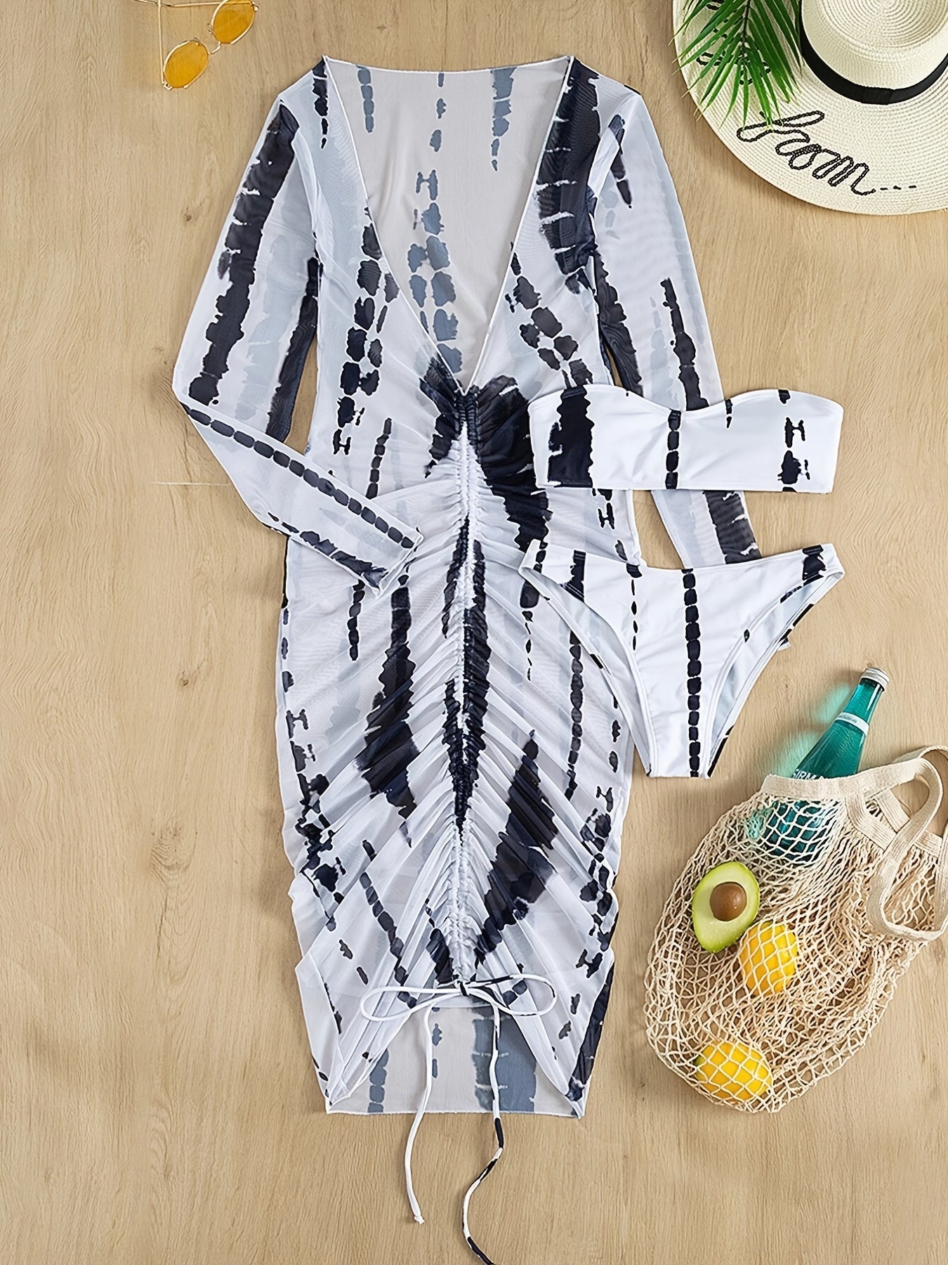 Horizon Haze 3-Piece Tie Dye Bandeau Bikini Set
