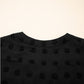 Black Dotty Textured Notched Neck Ruffled Dress