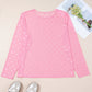 Pink Bow Embroidered Mesh Long Sleeve Top