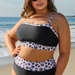 Black 2pcs Leopard Patchwork High Waisted Swimsuit