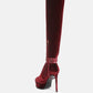 Bison High Heeled Long Velvet Boots