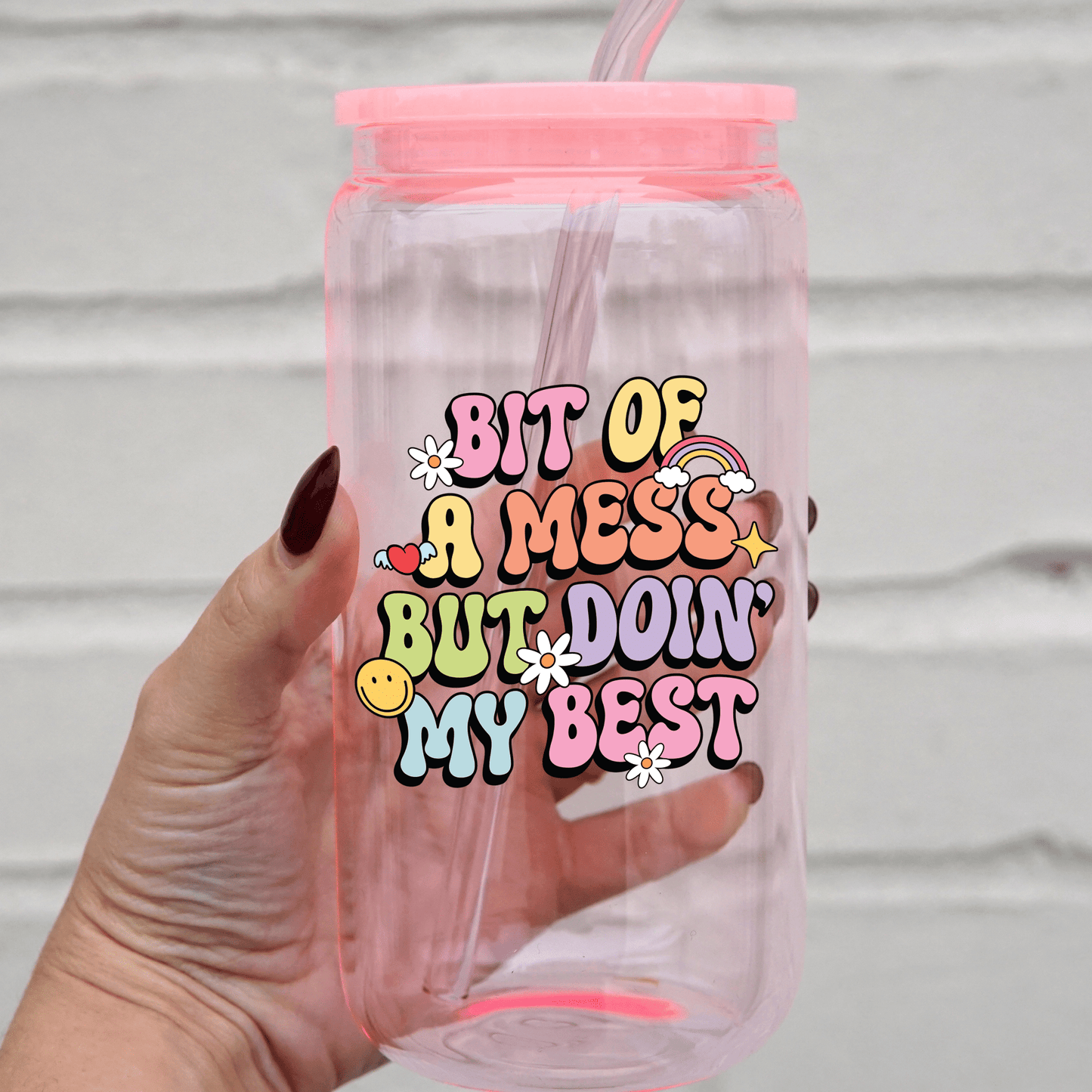 Bit of a Mess Cup with Lid and Straw