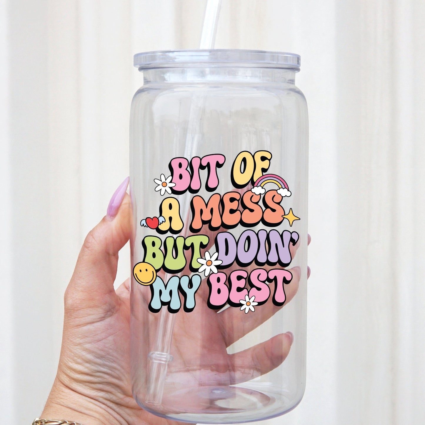 Bit of a Mess Cup with Lid and Straw