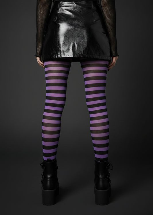 Black & Purple Striped Halloween Tights