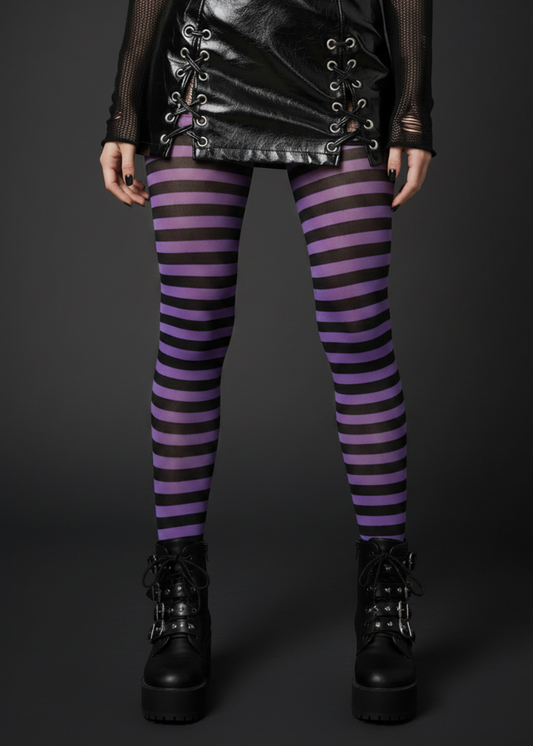 Black & Purple Striped Halloween Tights