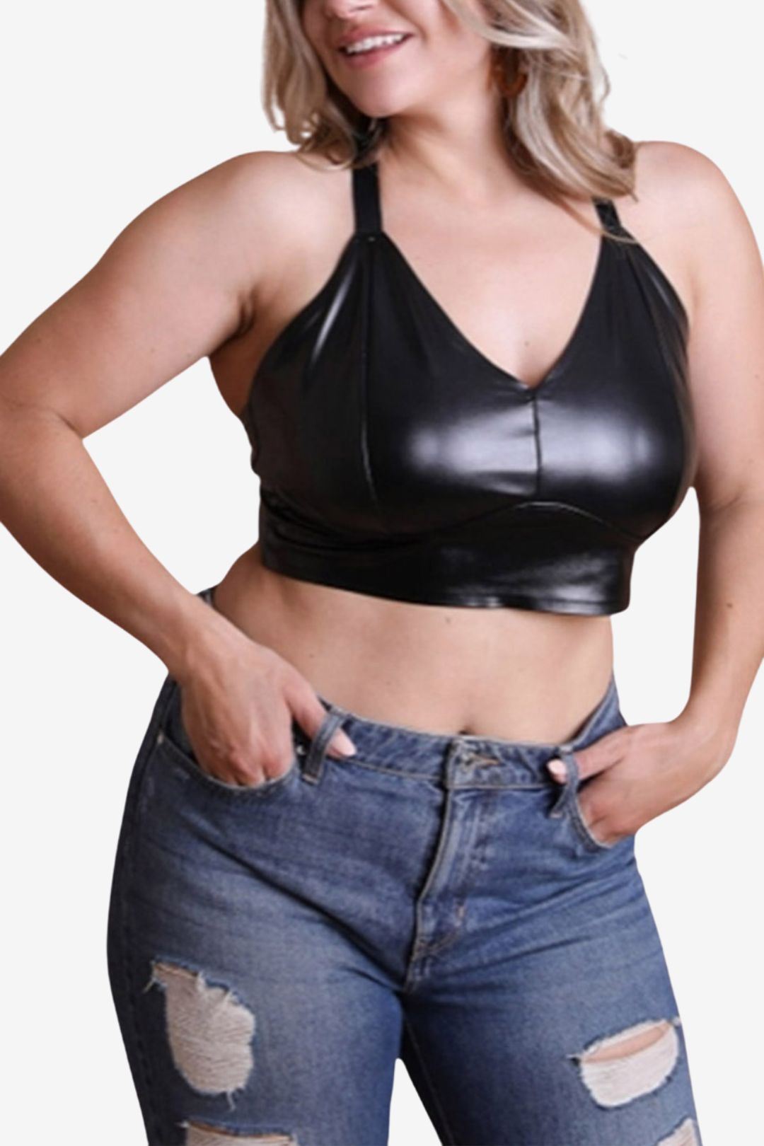 Nude Shade Faux Leather Bralette