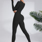 Blaire Sport Serenity Square Neck Ribbed Long Sleeve Gym Jumpsuit