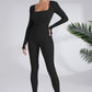 Blaire Sport Serenity Square Neck Ribbed Long Sleeve Gym Jumpsuit