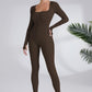 Blaire Sport Serenity Square Neck Ribbed Long Sleeve Gym Jumpsuit