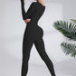 Blaire Sport Serenity Square Neck Ribbed Long Sleeve Gym Jumpsuit