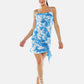 Blue Tie Dye Bodycon Ruched Slip Dress