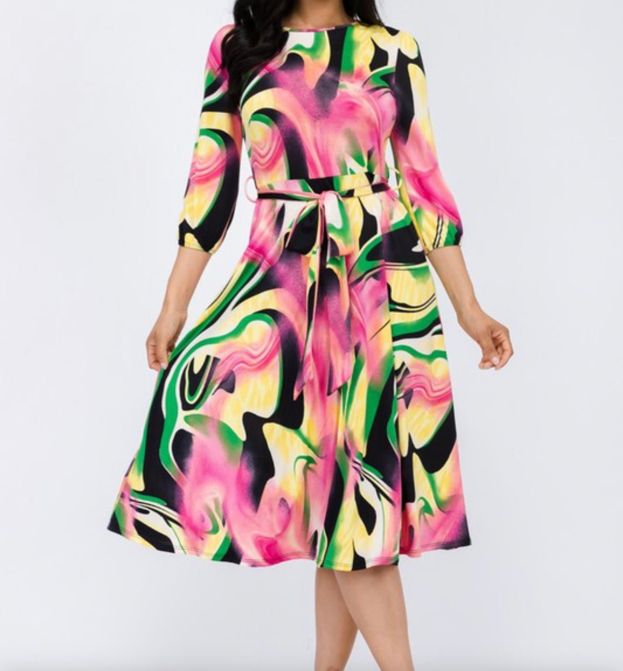 Brushed Print Midi Dress