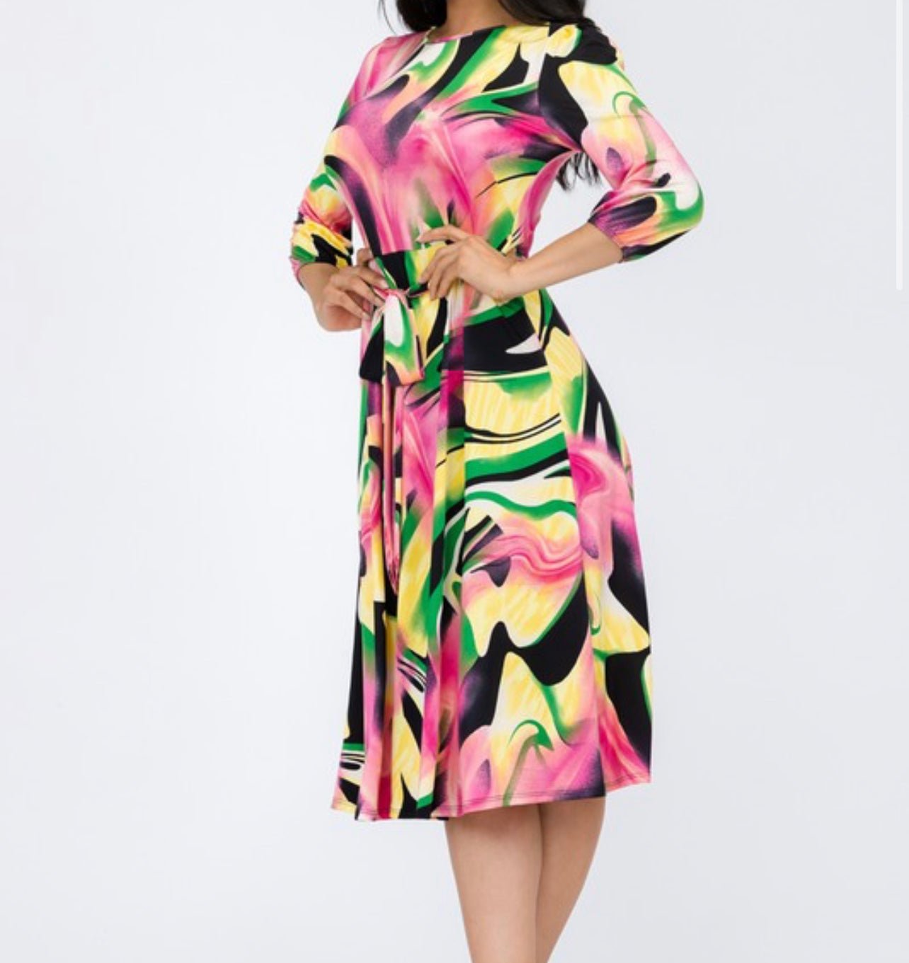 Brushed Print Midi Dress