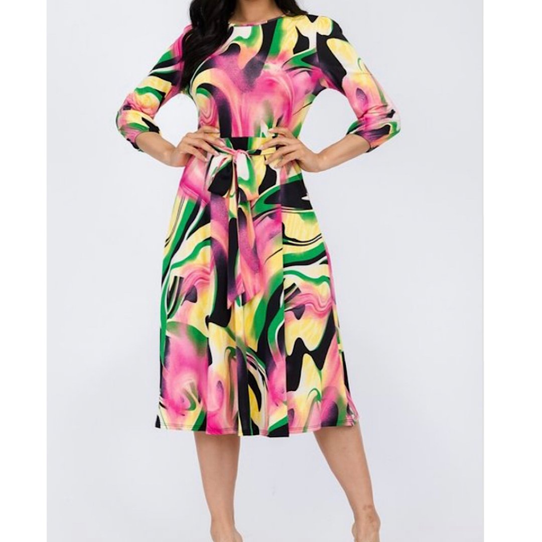 Brushed Print Midi Dress