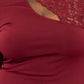 Burgundy Lace Panel Mini Dress – Long Sleeve, Keyhole Front & Ruched Fit