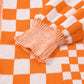 Orange Checkered Bubble Sleeve Drop Shoulder Open Cardigan