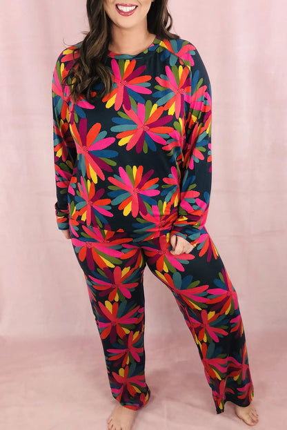 Black Printed Long Sleeve and Pants Lounge Set