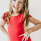 Red S/S Flutter Sleeve Leotard
