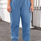 Dusk Blue Drawstring Waist Pocketed Denim Joggers