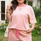 Rose Stripe Boxy Tee Drawstring Elastic Waist Short Set