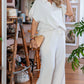 Beige Textured Collared Top and Pants Set