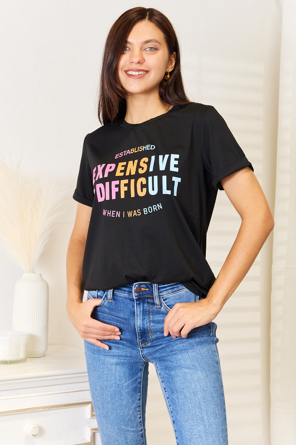 “Expensive & Difficult” Graphic Cuffed Sleeve T-Shirt