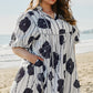 Floral 3/4 Puff Sleeve Lace-up Neck Mini Dress