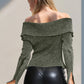 Double Take Ribbed Off-Shoulder Zip Up Long Sleeve Cardigan