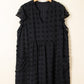 Black Dotty Textured Notched Neck Ruffled Dress
