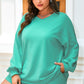 Sea Green Drop Shoulder V Neck Pullover Top and Drawstring Short Set