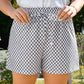 Gray Checkerboard Lace-Up High Waist Casual Shorts