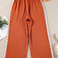 Gold Flame Floral Crochet Patch Drawstring Wide Leg Pants
