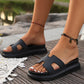 Black Cutout Design Open Toe Platform Slippers