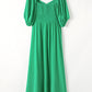Ruched Front Puff Sleeve Long Dress